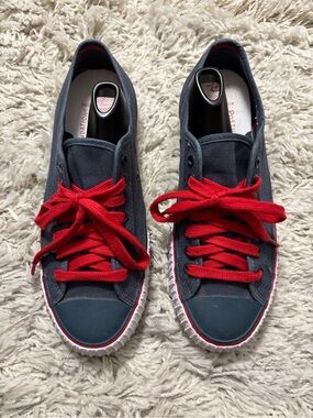 P.F. Flyers Navy Canvas Sneakers with Red Laces